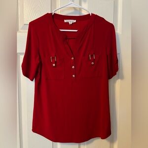 PerSeption Concept Rich Red Blouse with Button Accents